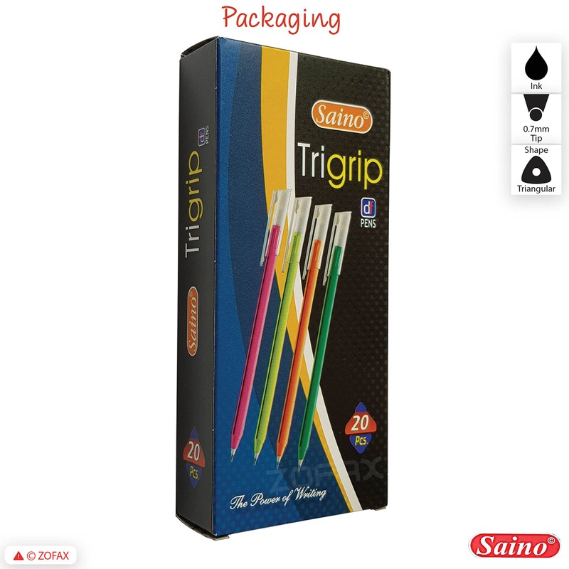 SAINO Trigrip Ballpoint Pens Triangular Grip Giga Pack Smooth Biros