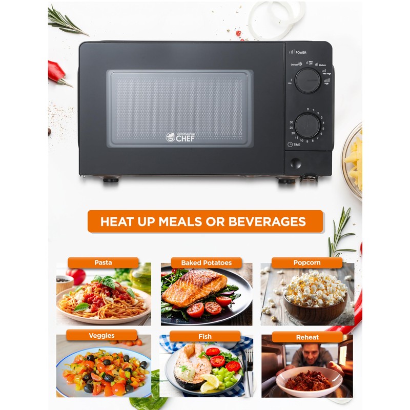 Commercial Chef 0.6 Cu. Ft. Countertop Microwave Oven, Mechanical Dial