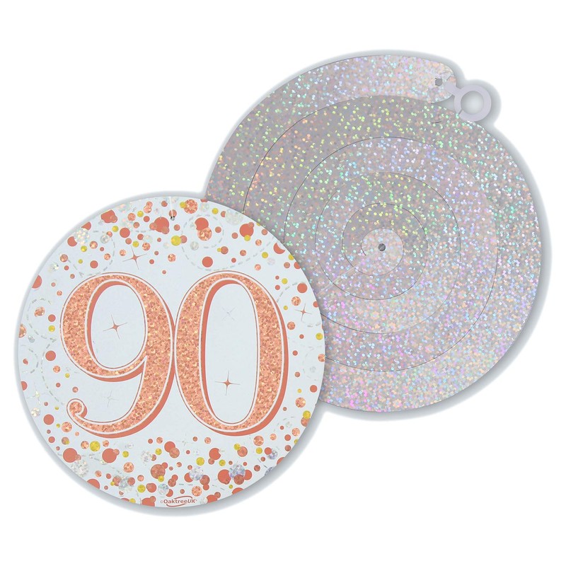 OakTree Sparkling Fizz Hanging Swirls 90th White & Rose Gold
