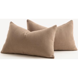 MANDIOO Pack of 2 Chenille Throw Pillow Covers Elegant Design Soft and Luxurious Decorative Cushion Covers Pillowcase Couch Sofa Bedroom Living Room Home Decor 12x20 Inch Camel