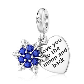 Abalorio de plata de ley con diseño de copo de nieve de Dalaran "I Love You to the Moon and Back" para mujer