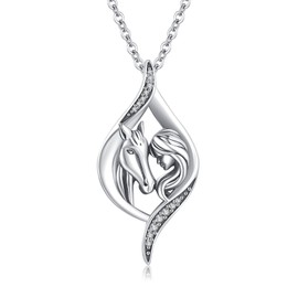 Waysles Girls and Horse Necklace 925 Sterling Silver Horse Pendant Vintage Twist Necklace Girls Horse Jewellery gift for Women Girls Horse Lovers