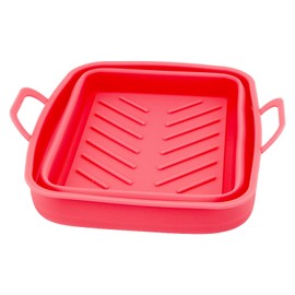 2Pcs Fryer Liner Heat Resistant Silicone Groove Design Easy to Clean Fryer Pot with Handle Red