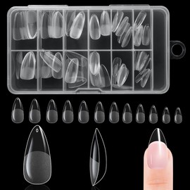 BUTBU Medium Almond Nail Tips, 120PCS Soft Gel Full Cover Nail-Tips, Press on Fase Artificial Nails tips, Clear Acrylic nails tip, 12 Sizes NAIL Extensions Kit for DIY Manicure Nail Art Salon