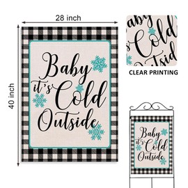 Covido Home Decorative Baby It's Cold Outside Winter House Flag, Garden Yard Black White Buffalo Plaid Check Outside Decoration, Christmas Snowflakes Farmhouse Outdoor Large Decor Double Sided 28 x 40