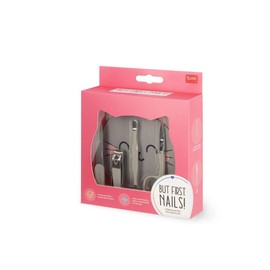 Legami Maniküre-Set – But First, Nails, Nagelschere, Nagelknipser, Feile, Nagelhautschieber für Maniküre und Pediküre, Taschenformat, tragbar, ideal für Reisen, Heimgebrauch, Kitty