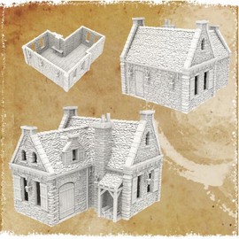 QP3D - Wargaming Stone House Model Terrain, Scenery for Tabletop Game 28-32mm Scale, 16-20 Century Medieval European Building for RPG 2WW Railway Modelling Movable Doors 3D Paintable (28mm)