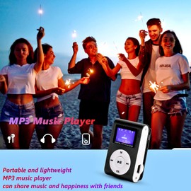 MP3 Player, Portable LCD Screen MP3 Music Player Digital MP3 Player with Sports Back Clip Music Player Walkman with Headphones Support Memory Card (Black)