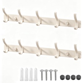 DDUP 2 Pack Wall Mounted Coat Hooks 10 Total Hooks, Heavy Duty Rust Proof Aluminium Alloy Hook Rack, Hanger Organizer for Jackets Bags Hats Towel, Bathroom Bedroom Kitchen Entryway (White)