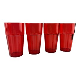 Crown Supplies Pack of 4 Large Red Rocks Tumblers Polycarbonate Glasses Unbreakable & Stackable