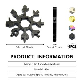 EULAPGOE Pack of 4 Snowflakes Multi-Tool, 18-in-1 Snowflake Tool, Snowflake Multi Tool, Stainless Steel Multitool Snowflake for Outdoor Travel, Camping and Adventure