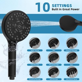 Filtered Shower Head, 10" High Pressure 10-Spray Handheld/Rainfall Shower Head Combo with 20 Stage Shower Filter, 11" Shower Extension Arm, 71" Hose, Shower Head Holder, Matte Black