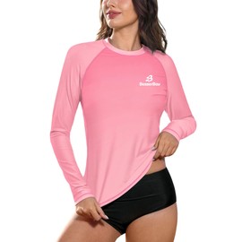 BesserBay Women Summer Uv SPF Swimming Rashguard Sun Protection Sunblock Water Bathing Suit Pink Gradient XL