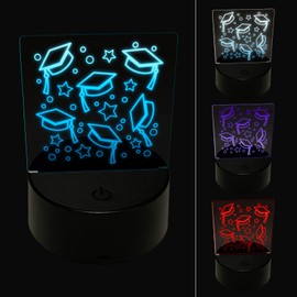 Sniggle Sloth Graduation Caps Repeating Pattern 3D Illusion LED Night Light Sign Nightstand Desk Lamp