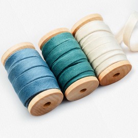 Garbendy Velvet Ribbon Set 3/8" Wide 3 Rolls * 5Yd Wooden Spool Fabric Trim for Christmas Decoration Handmade Craft Ornaments Gift Wrapping Decoration Party Wedding Arts Crafts（Blue & Beige）