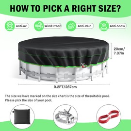 9.2 Ft Round Pool Cover, Solar Cover for Above Ground Pools, Heavy Duty Swimming Pool Cover Protector with Winch and Cable, Strong Tear Resistant Winter Pool Cover Ideal for Waterproof and Dustproof