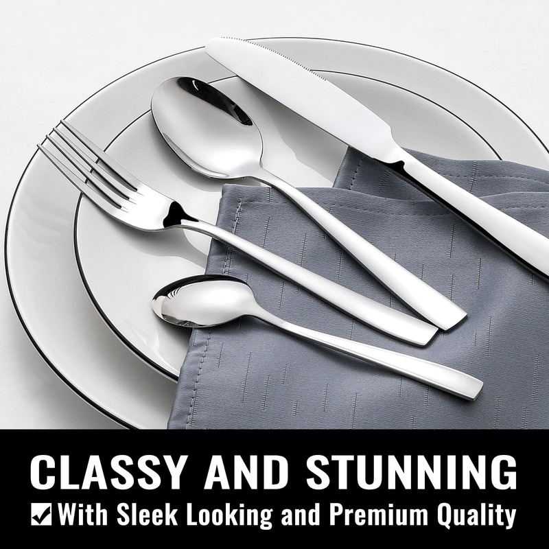 HIWARE 48-Piece Silverware Set with Steak Knives for 8, 18/8
