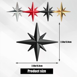 HQRNYP 3D Chrome Metal Compass Octagonal Star Car Emblem, Car Sticker, Star Shape Badge Decal, Auto Accessories Self-Adhesive Styling Decorative Emblem Sticker Universal for Most Vehicles (Black)