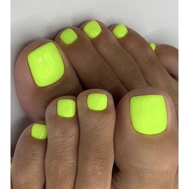 Morily Solid Neon Green Press on Toenails for Women, 24 Pcs Short Square Fake Toe Nail Press ons, Reusable Full Cover Artificial Glossy False Stick on Pedicure in 12 Sizes
