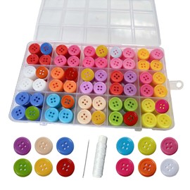 Faysazoy 250 PCS Mixed Color Resin Buttons with Needle, Thread and Storage Box, 15mm 4-Hole Sewing Buttons for Crafting, Sweaters, DIY Projects, Craft Buttons for Clothing Repair and Kids Crafts