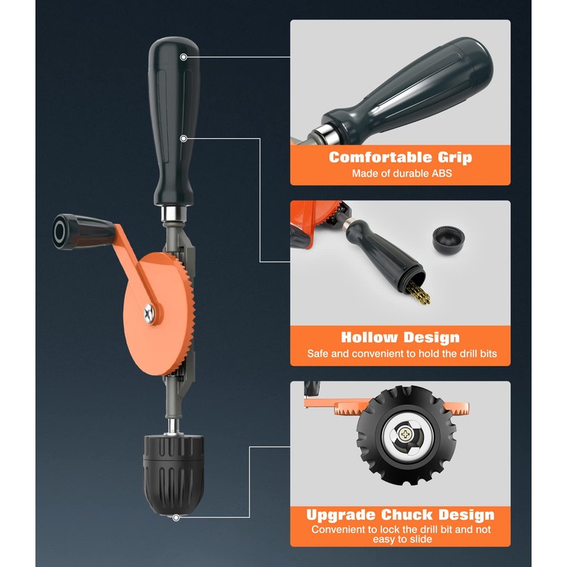 Housolution Hand Drill - 3/8" (10mm) Capacity Hand Drill with