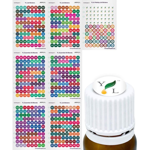 Young Living Essential Oil Labels Bottle Cap Stickers For YL EO Bottles, 7 Sheets 616 Lid Stickers For Aromatherapy Containers by Got Oil Supplies