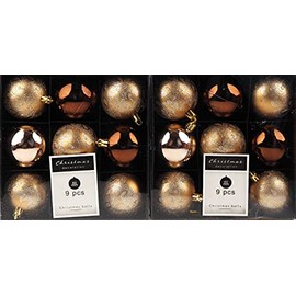 BWG 18 Christmas Tree baubles Decorations - Glitter Peacock Print - Amber Brown