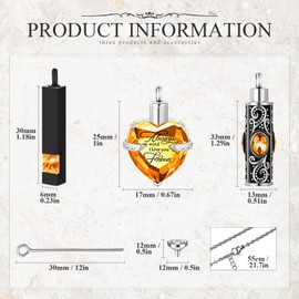 3 Pieces Cremation Urn Necklace for Ashes Keepsake Cremation Jewelry Vertical Bar Zircon Crystal Urn Necklace Urn Stainless Steel Memorial Pendant for Women Men Loved Ones (Yellow Zircon)