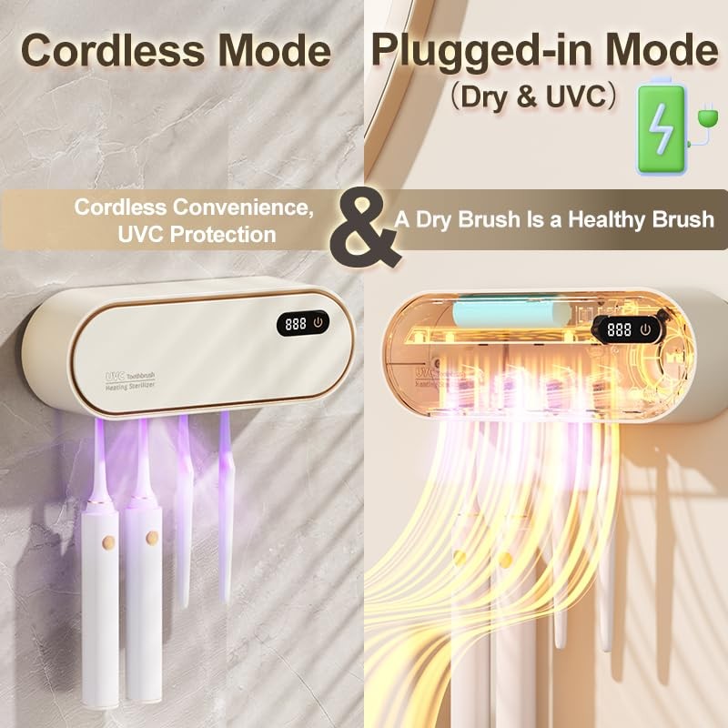UV Toothbrush Sanitizer Holder for 4 | Wall Mounted Toothbrush
