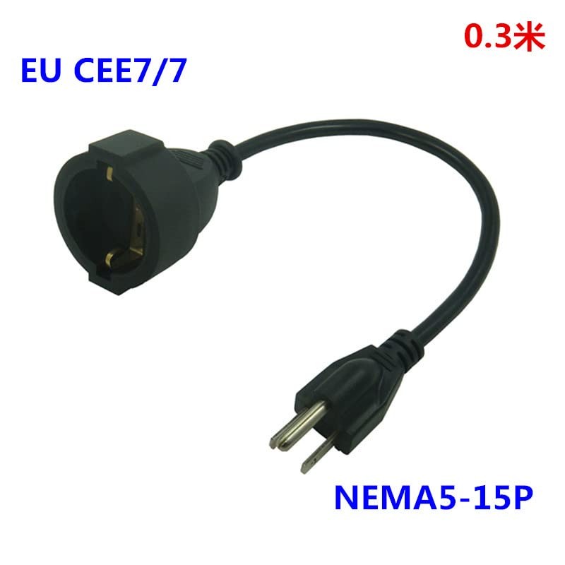5-15P to Euro CEE7/7 Short Power Cord Plug,Toptekits US 3-Prong