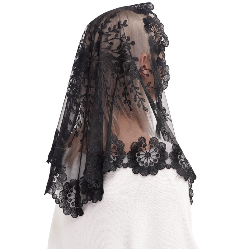 Mantilla de encaje negro para cubrir la cabeza, velo de