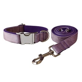 Dog Collar and Leash Set，Soft & Comfy Velvet Dog Collar and Leash with Heavy Duty Metal Buckle and D-Ring Adjustable Collars for Small Medium Large Dogs(Collar+Leash L Neck 12.99"-20.47", Purple)