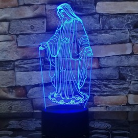 Xdorra 3D Night Light Virgin Mary 3D Everlasting Light Decor, Lady Optical Illusion LED Bedside Lamp Room Decor, 7 Colors Changing LED Lamps Birthday Gifts for Girls Women Men and Church Decor
