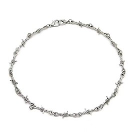 Gothic Punk Barbed Wire Thorns Chunky Brambles Couple Friendship Hip Hop Rock Cool Adjustable necklace men and women jewelry （Silver）