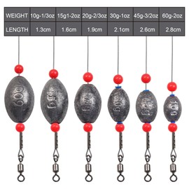 CWSDXM Fishing Egg Sinker Weight Rigs 6pcs Flounder Rig Saltwater Fishing Wire Leader with Egg Sinker Swivels Snap, Grouper Bottom Fishing Rigs (10g(1/3oz)-5pcs)