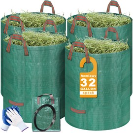 Remiawy Reusable Yard Waste Bags, 4 Packs 32 Gallons Lawn and Leaf Garden Bags Heavy Duty with 4 Handles, Collapsible Yard Waste Containers Camping Yard Recycling Bin for Debris Leaves Grass Clippings