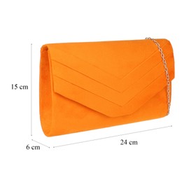 Girly Handbags Ladies Plain Faux Suede Clutch Bag, orange