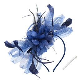 WATAME Fascinators for Women High Tea Headwear Flower Fascinator Hats Mesh Kentucky Derby Hats Girls Headband and Clip (CA/US, Alpha, One Size, Navy)
