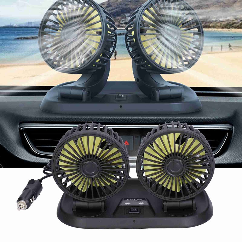 Electric Car Fan 360° Rotatable DoubleHead 5 Blades 2 Speeds