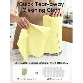 SOOWASH Microfiber Cleaning Cloths Roll, 75 Pack Tear Away Microfiber Towels Roll, 12" x 12" Lint Free Rags, Reusable Cleaning Cloths, Washable, Scratch Free,Ultra Absorbent Dish Rags(Yellow)