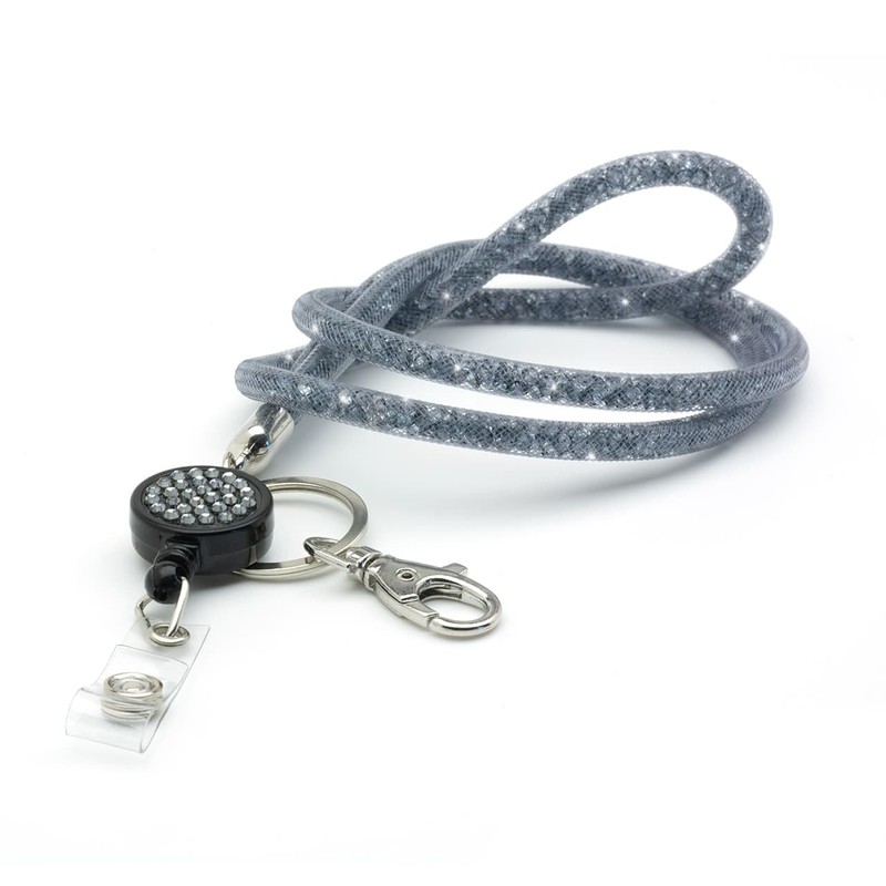 CKB LTD Grey Sparkle Lanyard Rhinestone Silver Glitter Crystal Gems