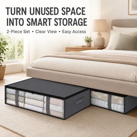 2 Pack Under Bed Storage Bags with Clear Window and Zipper