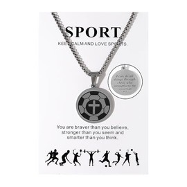 Blue Drop Sport Cross Necklace for Women Men Volleyball Basketball Hockey Baseball Soccer Rugby Pendant Necklace I Can Do All Things Jesus Necklace Bible Verse Christian Faith Religious Jewelry