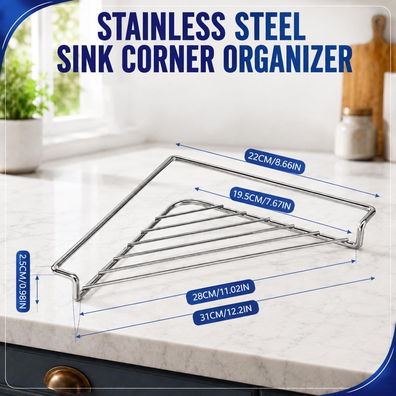 2PC Stainless Steel Corner Sink Shelf with Triangular Open Wire