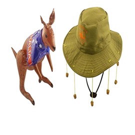 Adult Australian Hat with corks & 70cm Inflatable Kangaroo