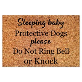 DecStic Sleeping Baby Protective Dogs Please Do Not Ring Bell Coir Mat Door Mats Funny Bible Verse Durable Coir Non Slip Mat for Front Door High Traffic Areas 24x36in