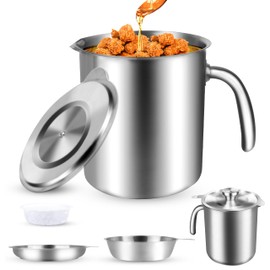 304 Stainless Steel Kitchen Oil Filter Kettle, Large Capacity 2 Liters/68 oz Increased Activated Carbon Filtration, Activated Carbon Filter Deodorizes and Filters Ultra-Fine Oil Scum