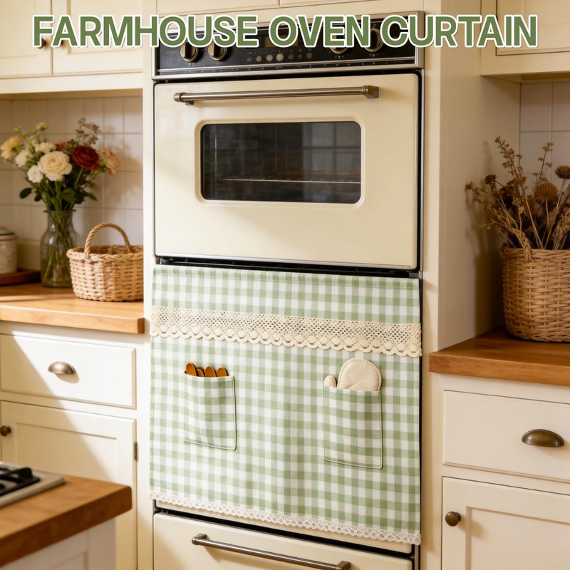 Oven Door Curtain Hook and Loop Straps Design Stove Skirt