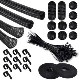 126PCS Juego de Organizador de Cables Cubre Cables Manguito de Gestión de Cable Auto Cierre Recoge Cables,Protector de Cables Escritorio,Esconder Cable,Adhesiva Sujeta Cable (Juego de Negro 126PCS)