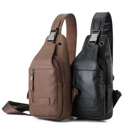 Henmifyer Genuine Leather Sling Crossbody Shoulder Bag for Women Men Purse Casual Daypacks Waterproof Lightweight (Black2)